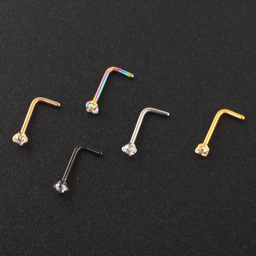 Simple Style Solid Color Stainless Steel Inlay Zircon Nose Studs 1 Piece display picture 5