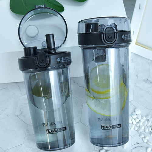 Doudole Plastic Cup New Double Drinking Cup Direct Drinking Straw Dual-use Cup Internet Celebrity Water Cup Student Couple Cup