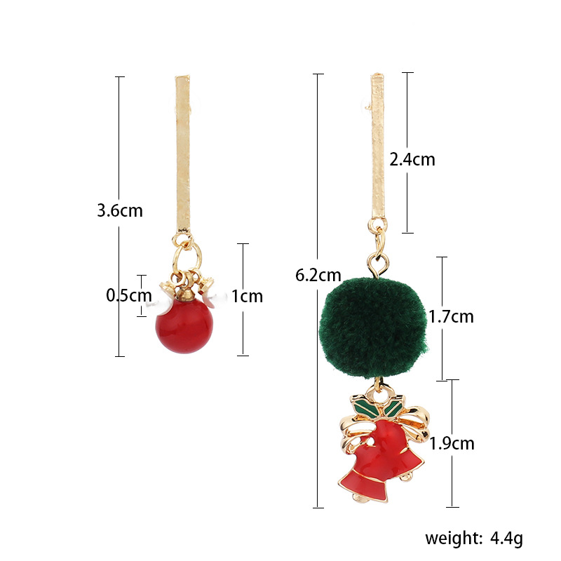 5g Weight Earrings, Ear Studs Classification Wedding, Travel Occasion Women'S Gender White, Red, Green Color Pearl Fashionable Asymmetric Red Agate Hair Ball Christmas Earrings 无
