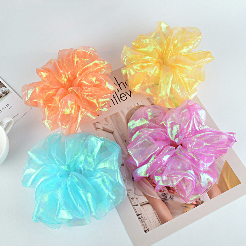 15g Weight Festival Occasion Geometric Pattern Women'S Gender White, Pink, Purple, Green, Yellow Color Korean Bright Silk Organza Hair Scrunchies 2