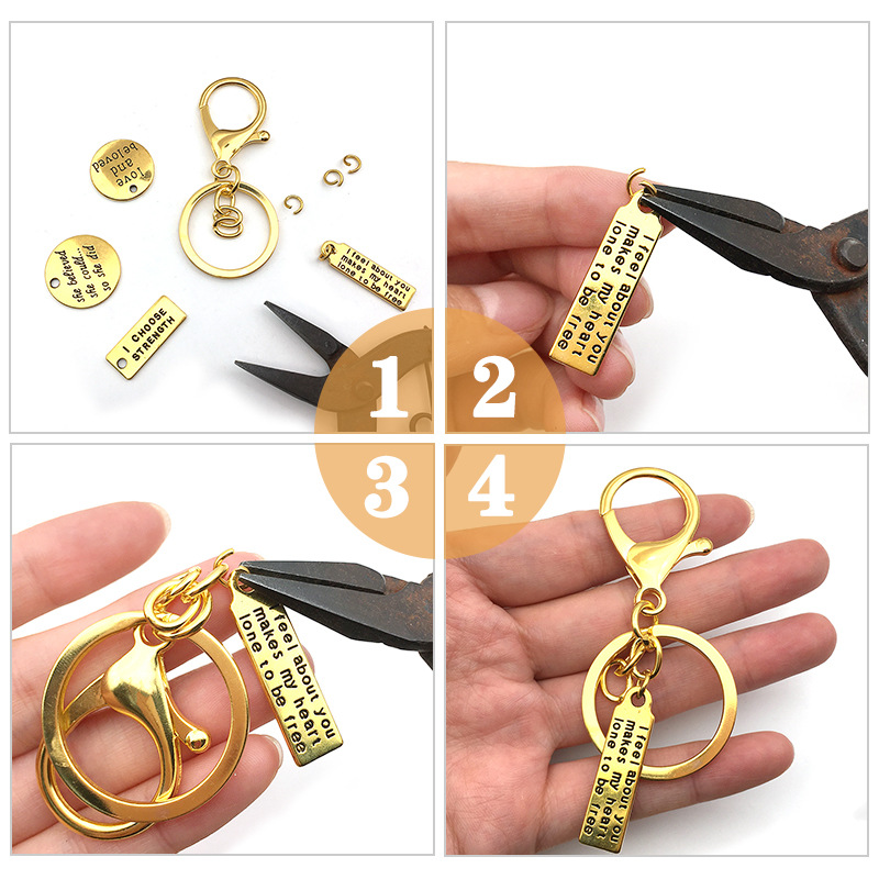 Wholesale Keychain Ring Chain Metal Pendant Snap Hook Door Latch Lobster Buckle Three-Piece Set Color Retention Plated Diy Ornament Accessories display picture 11