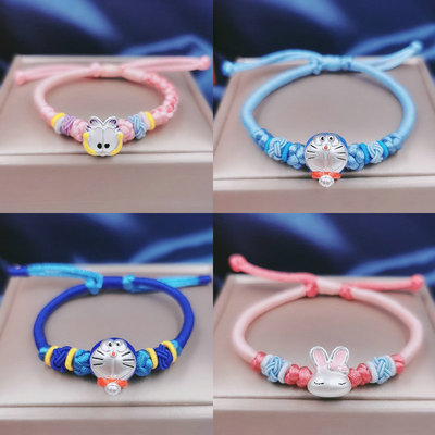 3D Hard Silver 999 A dream duo pull Garfield Miffy Hello Kitty Hand rope Bracelet lovely girl student originality gift