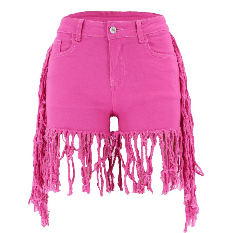 high elasticity low waist side long fringed denim shorts NSYB65138