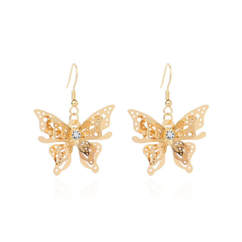 Fashion  Hot Sale Models Zircon Earrings  Gold Three-dimensional Butterfly Earrings For Women Nihaojewelry display picture 6