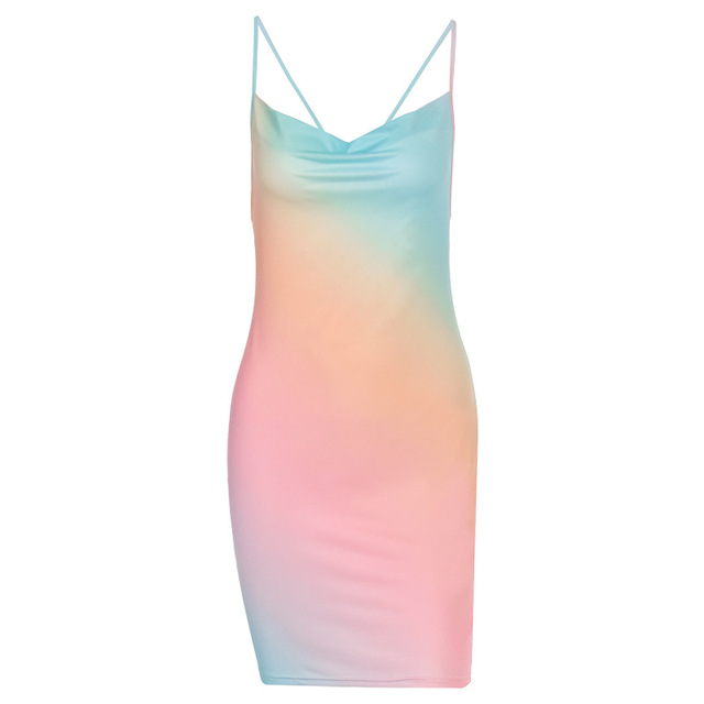 European and American popular sexy tie dye suspender dress