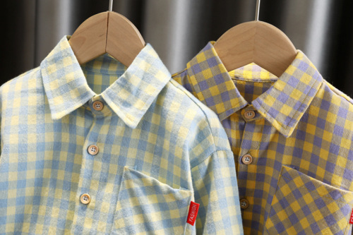 Kids' Clothing: Boys' Small-Kid Lapel Long-Sleeve Shirts –  Spring/Summer Collection – Trendy, Stylish Plaid Shirts for Outfits