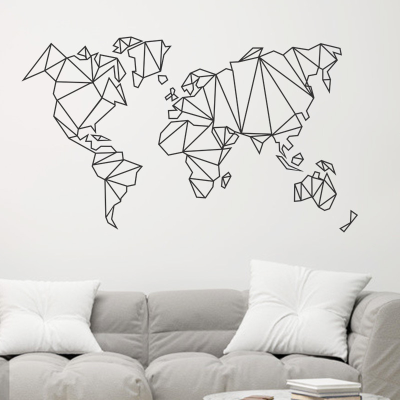 New Simple Pure Black Geometric Lines Seven Continents Wall Stickers display picture 5