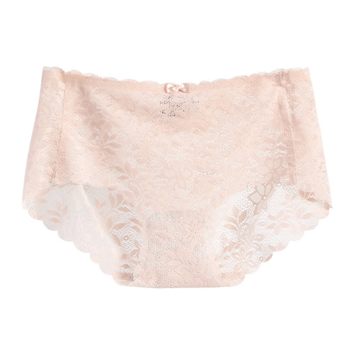 Lace underwear for women, peach buttocks thin antibacterial sexy cotton crotch large size hollow transparent traceless briefs for women
