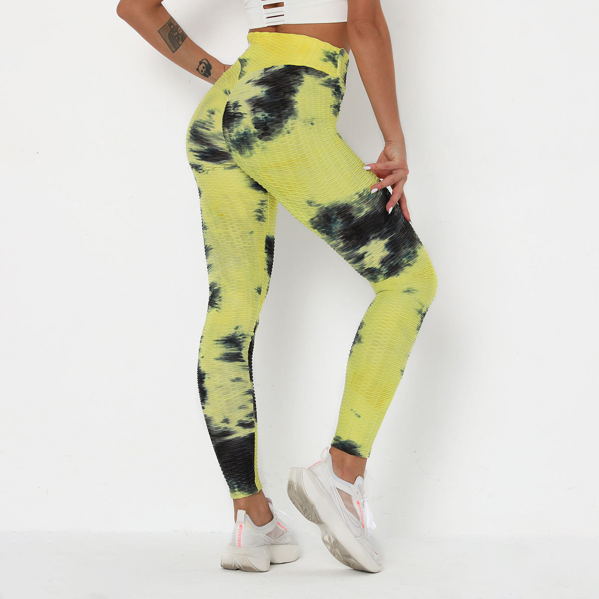 stitching tie-dye ink jacquard slim fitness leggings NSLX8998