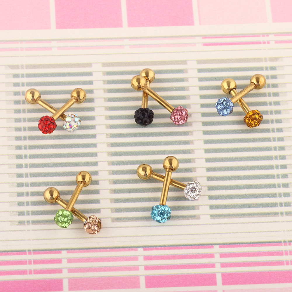 European American Stainless Steel Diamond Ball Shiny Gold Stud Earring Ear Bone Ding Piercing Jewelry detail image 7