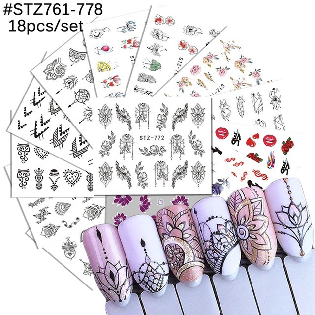 Suministro transfronterizo de pegatinas de uñas ins mariposa fruta encaje flores de colores plata caliente Navidad Halloween marca de agua pegatinas