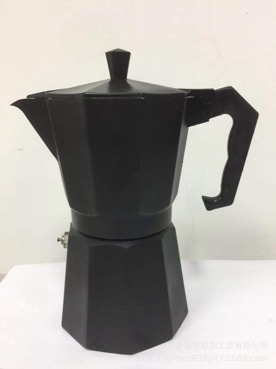 现货批发亚光黑铝制摩卡壶八角咖啡壶加厚升级款咖啡壶可定制LOGO