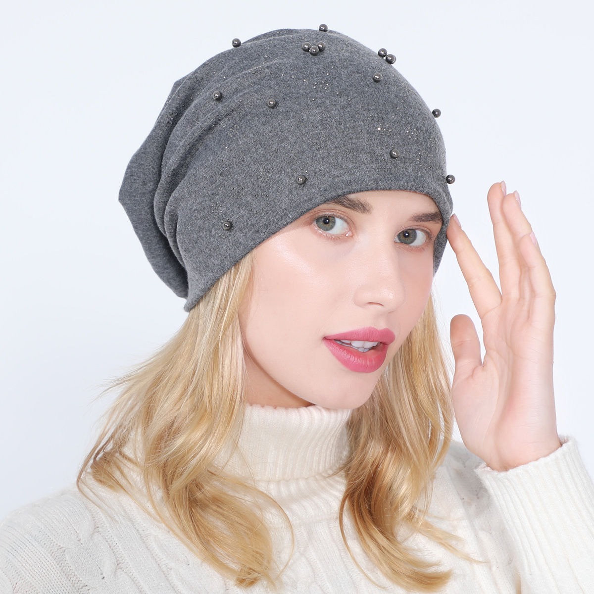 Pull à perles en coton Double couche pour femmes, ensemble de diamants chauds, à la mode, polyvalent, clair de lune chaud, nouvelle collection automne et hiver_voghion.com