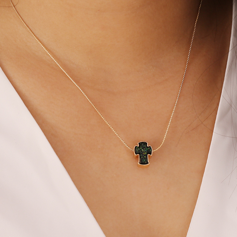 retro multicolor cross pendent alloy necklace