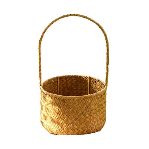 Flower Basket Woven Hand-held Basket Grass Weaving Bamboo Weaving Handmade Flower Basket Water Grass Small Flower Basket Plant Basket