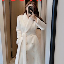 白色呢子大衣女秋冬2020年新款中长款毛呢气质外套