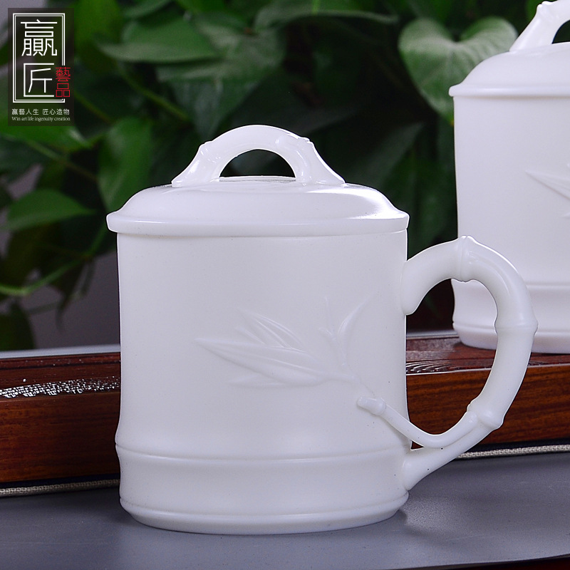 Winjiang hecho a mano dehua porcelana blanca Kung Fu taza de té letras Oficina sala de reuniones personal Presidente Taza de cerámica pareja taza de agua