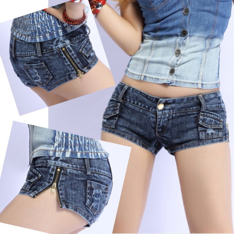 Denim Super Shorts Street Pants Women's Pants Slit New Style Ripped Japanese and Korean Retro Side Ultra-low Waist Color Hot Version Trendy Nostalgic
