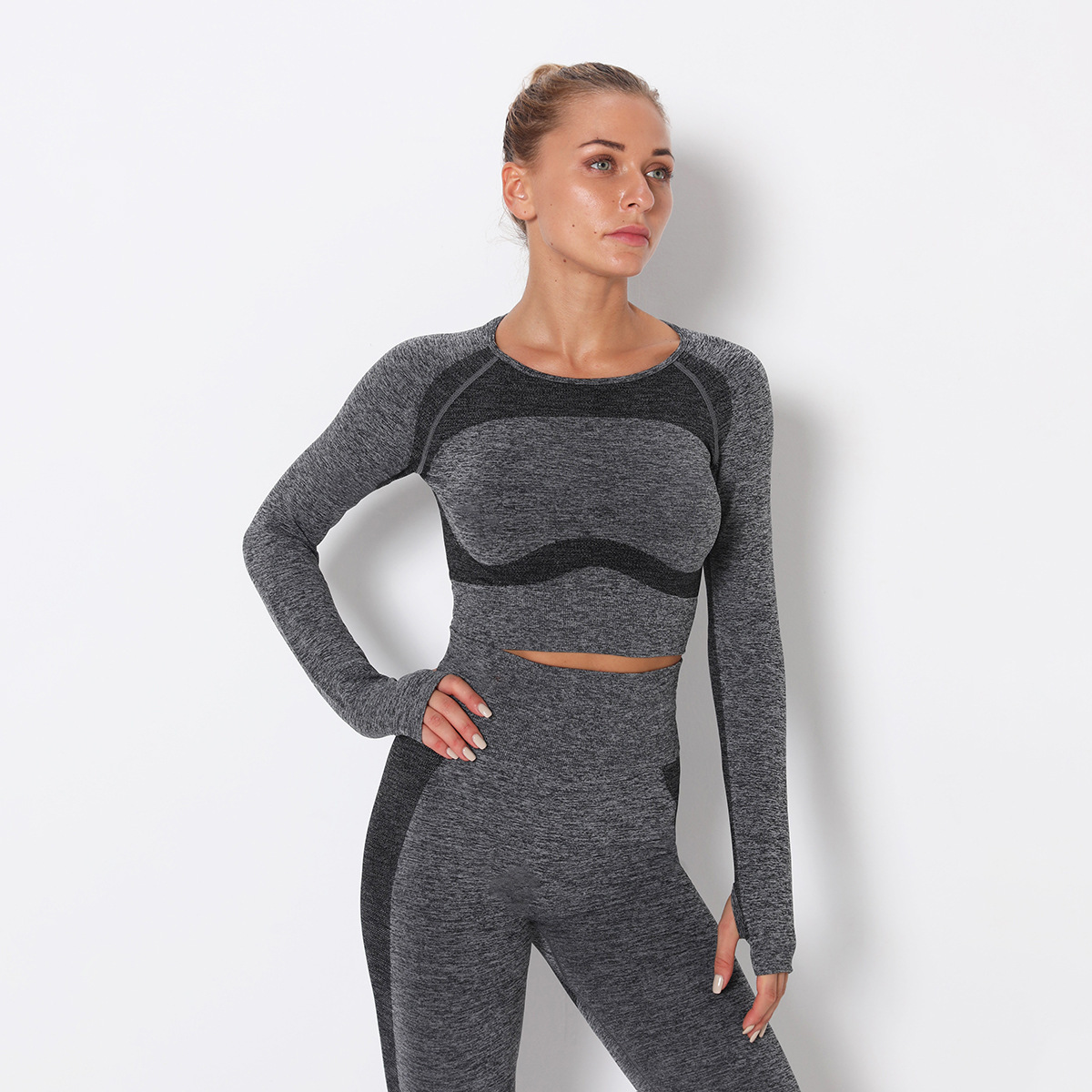 sexy belly tight-fitting quick-drying long-sleeved fitness T-shirt NSNS11016