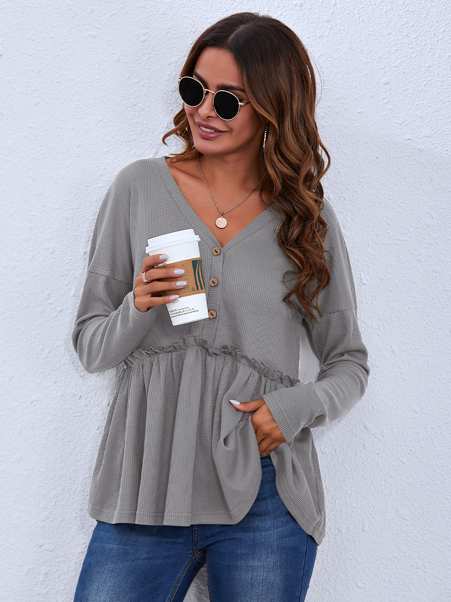casual V-neck long-sleeved top NSAL6713