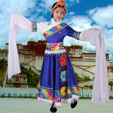 新款六一儿童藏族舞蹈服装少数民族藏族水袖服饰女童舞表演服西藏