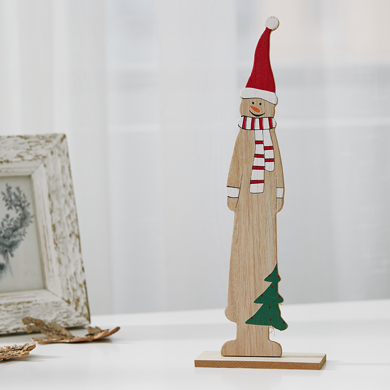 Papá Noel muñeco de nieve de madera pequeño árbol de Navidad decoraciones de hotel escritorio de recepción cafetería centro comercial artesanía pintada a mano