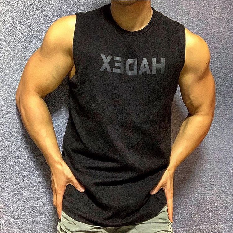 Men's Korean Style Fitness Trendy Pure Cotton Vest Sleeveless T-Shirt For Muscular Figures Running Training Sports Clothing_viptrois.com