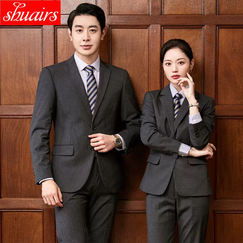 2020新款秋冬款男女同款条纹西装套装适合上班休闲的职业装情侣装
