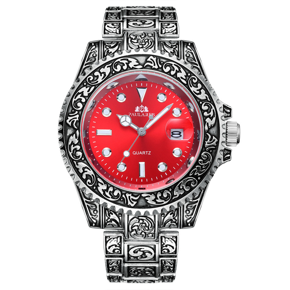 Montre homme à quartz sculptée avec calendrier fantôme d'eau lumineuse MONTRE À QUARTZ_voghion.com