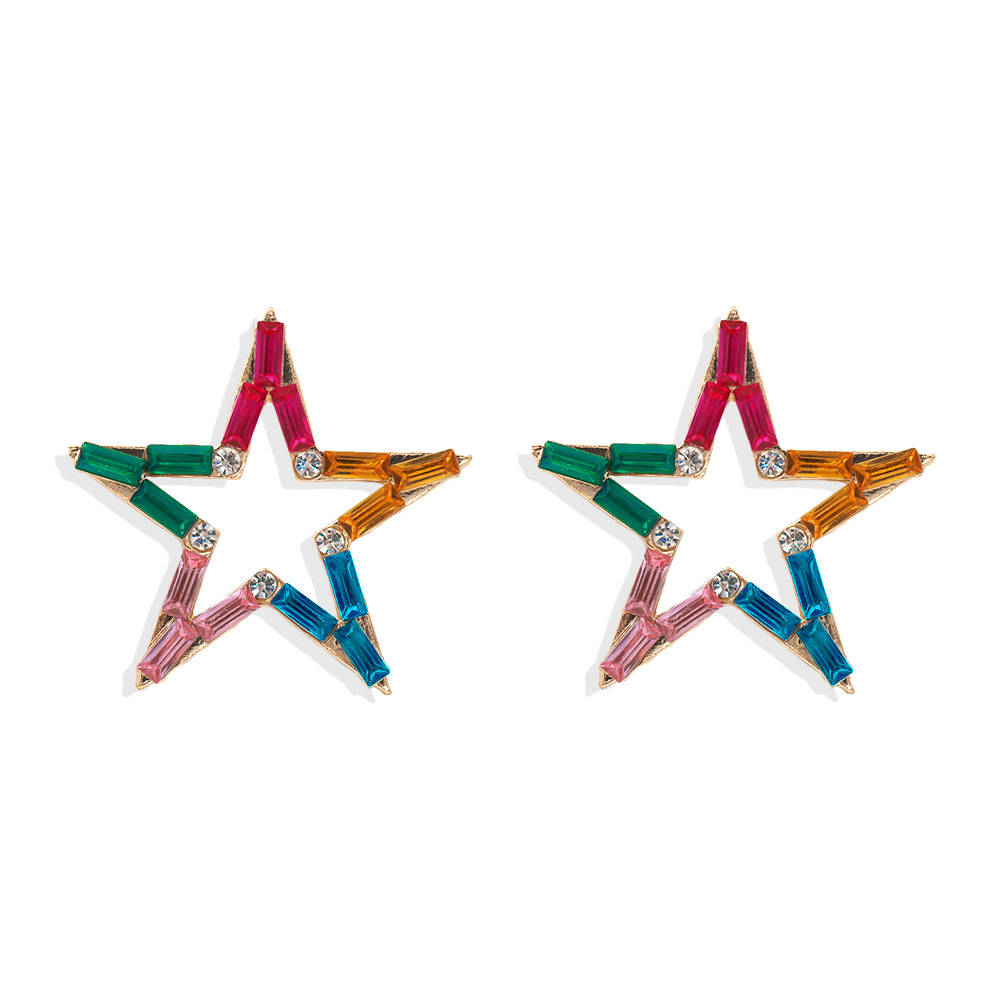 High-end Temperament Flash Diamond Five-pointed Star Hollow Earrings Personality Exaggerated Earrings Wholesale Nihaojewelry display picture 17