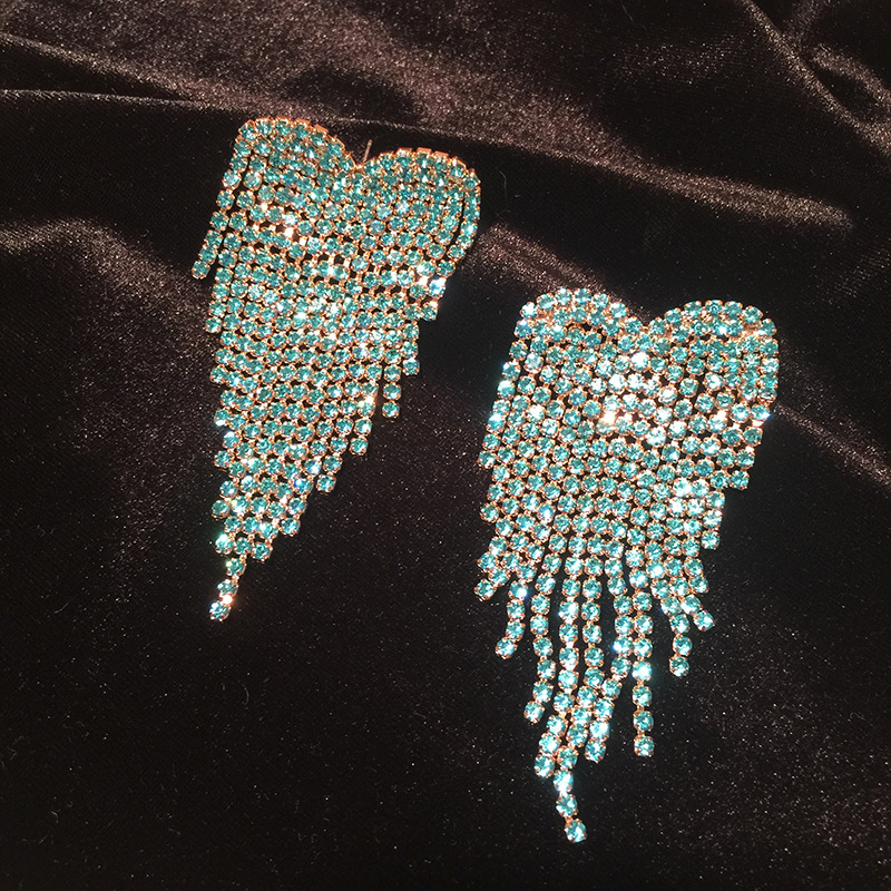 Love Earrings Light Blue Large Heart Tassel Spike Exaggerated Large Earrings display picture 5