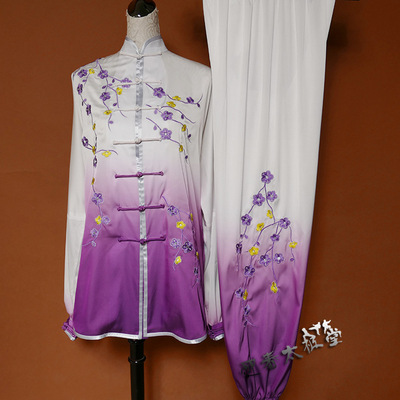 Tai chi clothing chinese kung fu uniforms welcome purple white gradual change Taifu transition real women drape embroidery plum customized