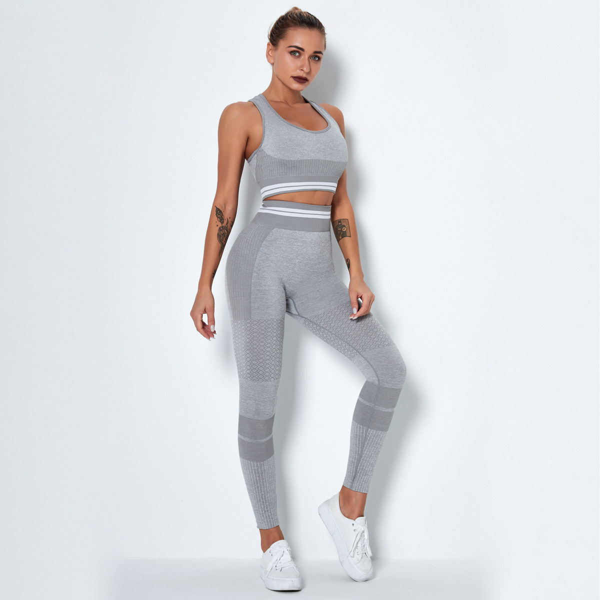 knitted seamless hollow yoga pants sports bra suit NSLX9035