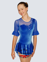 【泽艺定制】儿童女士花样滑冰训练服 表演服 比赛服 蓝色镶钻