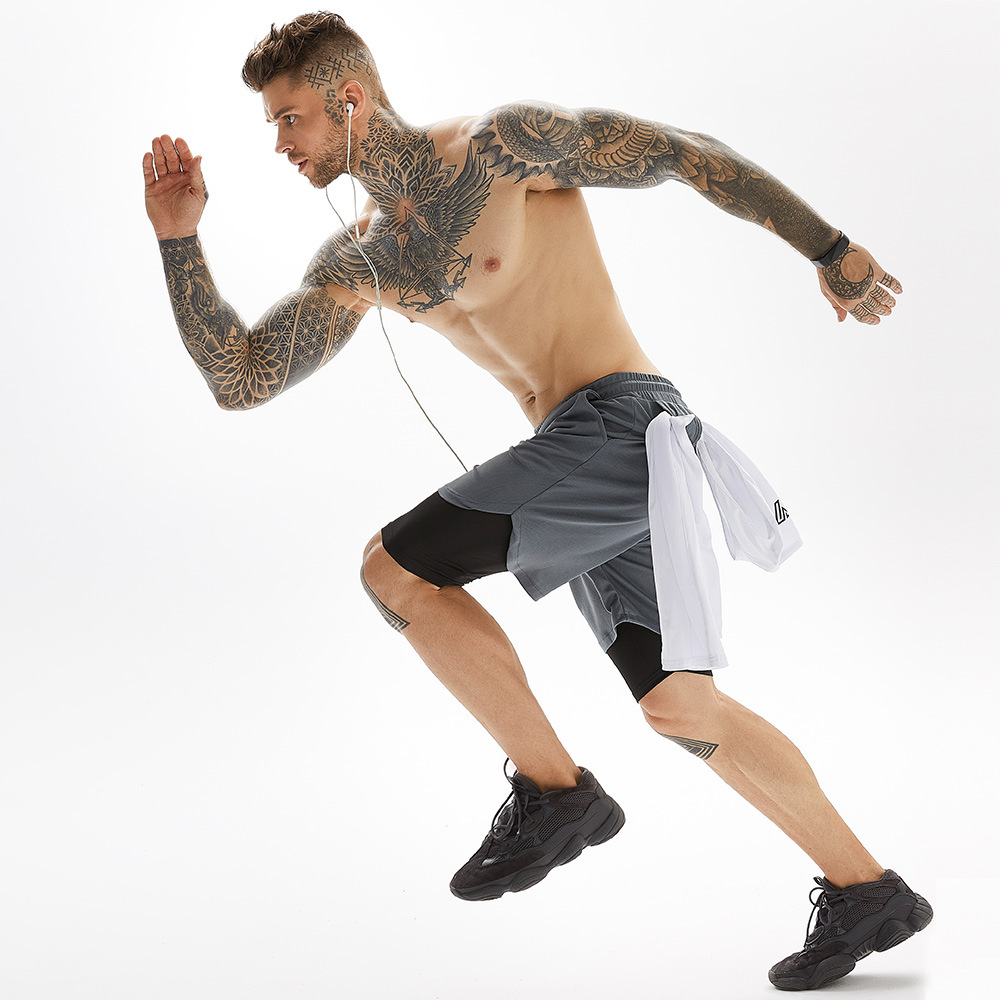 Sneldrogende casual fitnessshorts voor heren met dubbele anti-reflectielaag en vijfkwartlengte_voghion.com