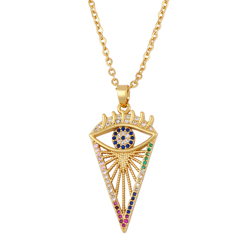 Européen Et Américain De Mode Micro Inlay Couleur Zircon Collier Simple De Femmes Tous-match Pendentif Oeil De Diable Collier Ornement Nkq17 display picture 3