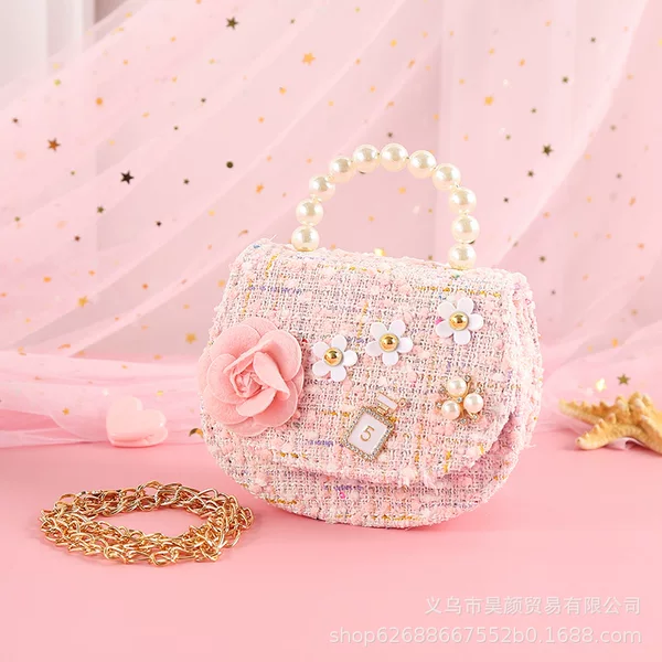 Small Fragrance Style Flower Small Fresh Natural Style Children's Portable Crossbody Petal Dual-purpose Pearl Girl Bag 618