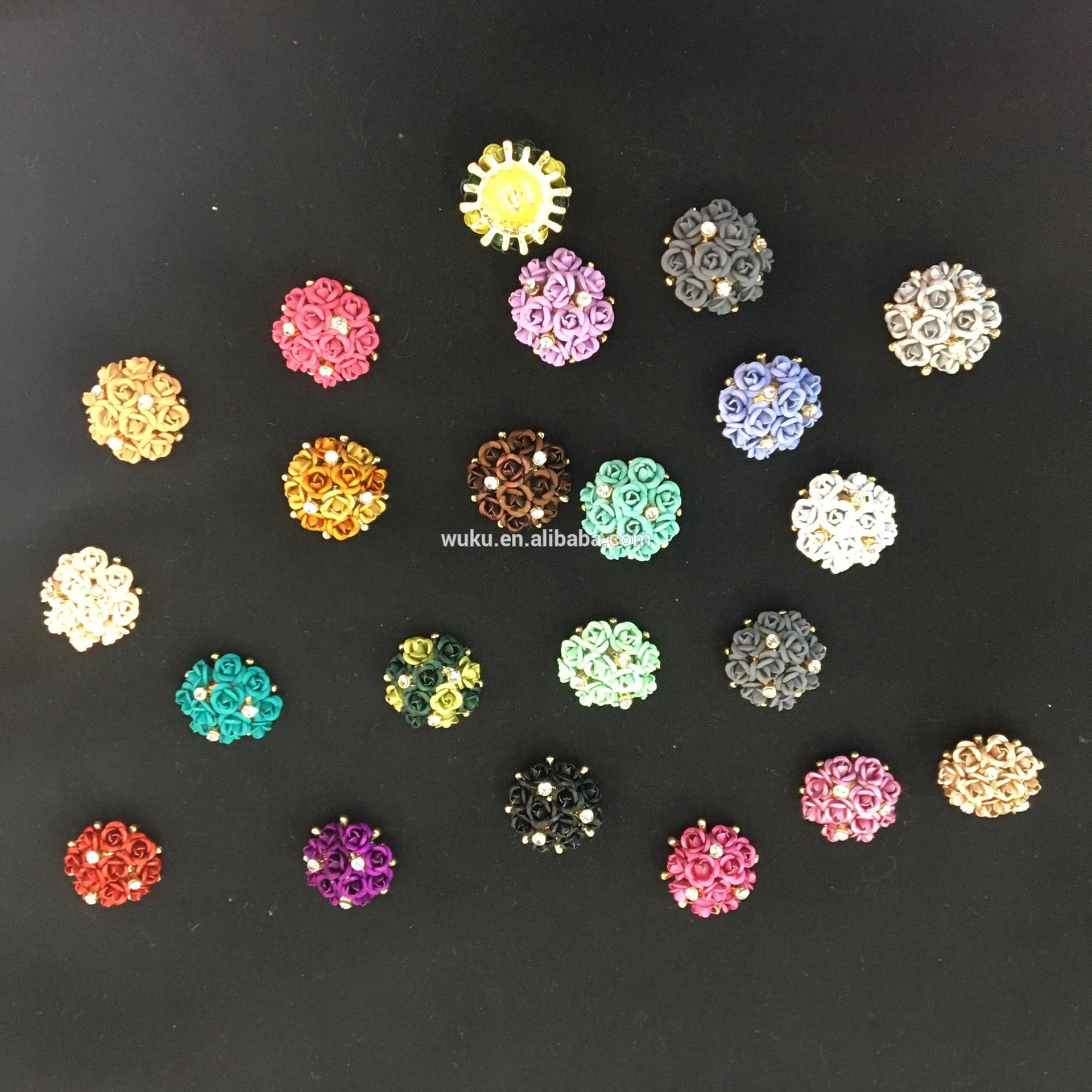 戊酷 2cm精致玫瑰花束造型纽扣 水钻镶嵌 多色可选 DC-98