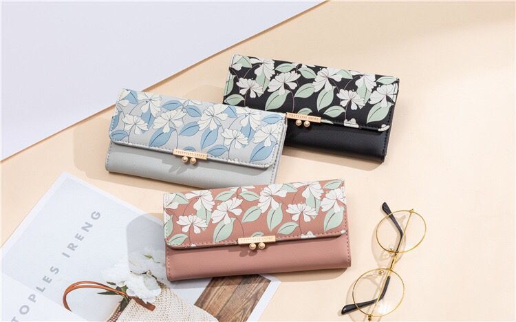 Clutch Bag, Long Wallet Bags Type Daily, Shopping Occasion Women's Flower Pu Leather Buckle Wallets