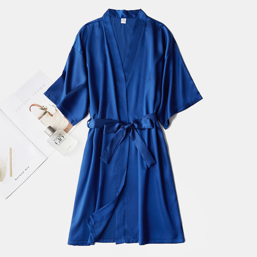 Women's Half Sleeve Silk Simulated Sleep Dress Wedding Makeup Dress Thin Cardigan Dress Bride Morning Dress BFF Dress Solid Color No Words 