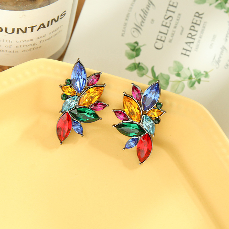 Super Fairy Personality Diamond Earrings S925 Silver Needle Colorful Gemstone Earrings Dinner Wild Flower Earrings Wholesale display picture 11