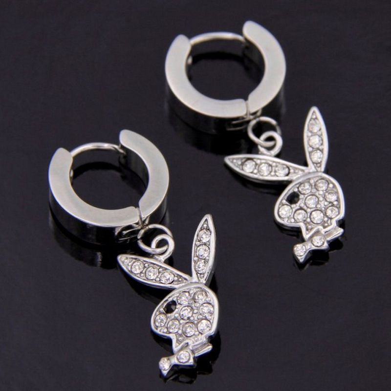 Rabbit Pattern 1 Pair Hip-hop Rabbit Stainless Steel Inlay Rhinestones Drop Earrings