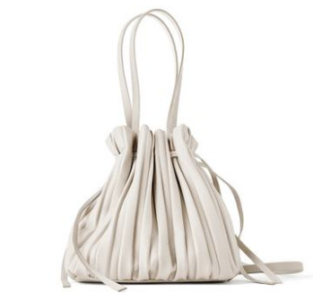 ZA家春夏新款时尚女包米色小打褶束口女包水桶包百褶包单肩斜挎|ru