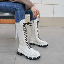 骑士靴厚底白色马丁靴女小腿靴小个子增高半靴长靴女靴子女中筒靴
