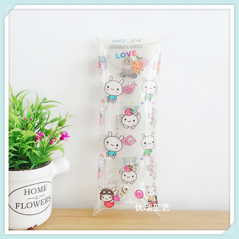 大容量透明PVC卡通笔袋 创意按扣铅笔盒透明手帐文具袋学生用