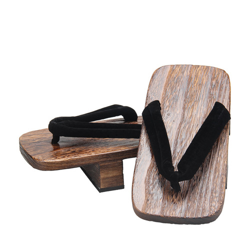 2020 New Japanese Two-toe Wooden Geta Men's Slippers with High Heel Pure Color Face Herringbone Sandals Summer Everyday Matchable