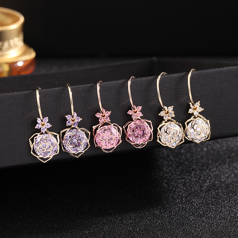 New High-quality 925 Silver Needle Zircon Flower Hollow Rose Earrings Popular Jewelry Wholesale Nihaojewelry display picture 9