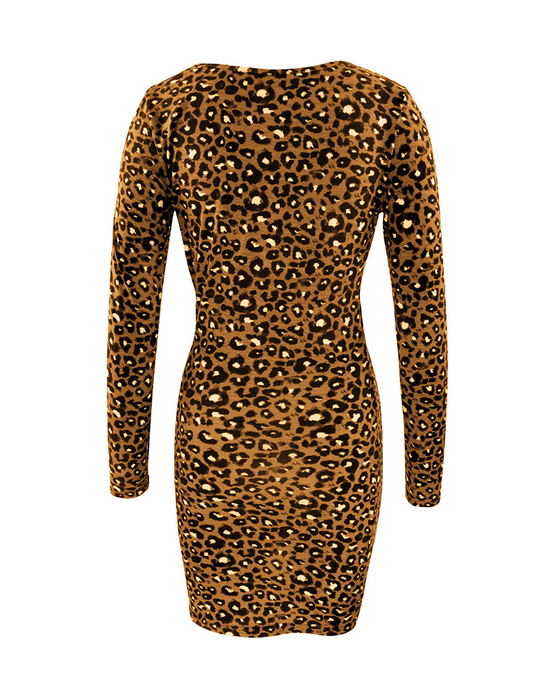 fall leopard print slim dress  NSDY34864