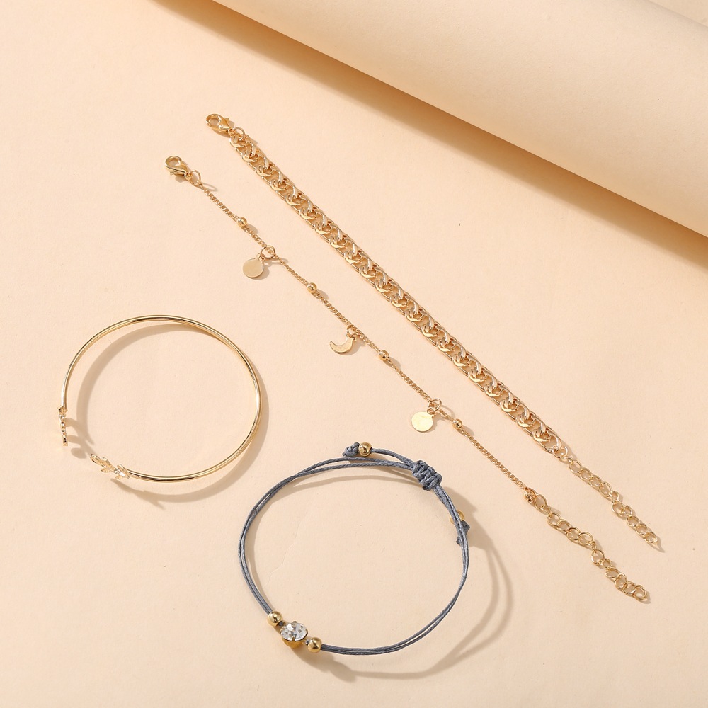 Rhinestone Bracelet  4 Piece Set Creative Simple Alloy Metal Chain Bracelet Wholesale Nihaojewelry display picture 3