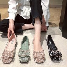R韓版時尚水鑽百搭ins新款甜美珍珠舒適平底單鞋豆豆鞋0.6